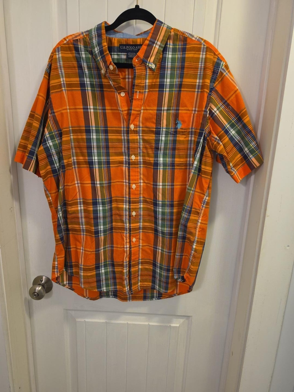 U.S. Polo Assn. Orange Plaid Short-Sleeve Button-Down Shirt